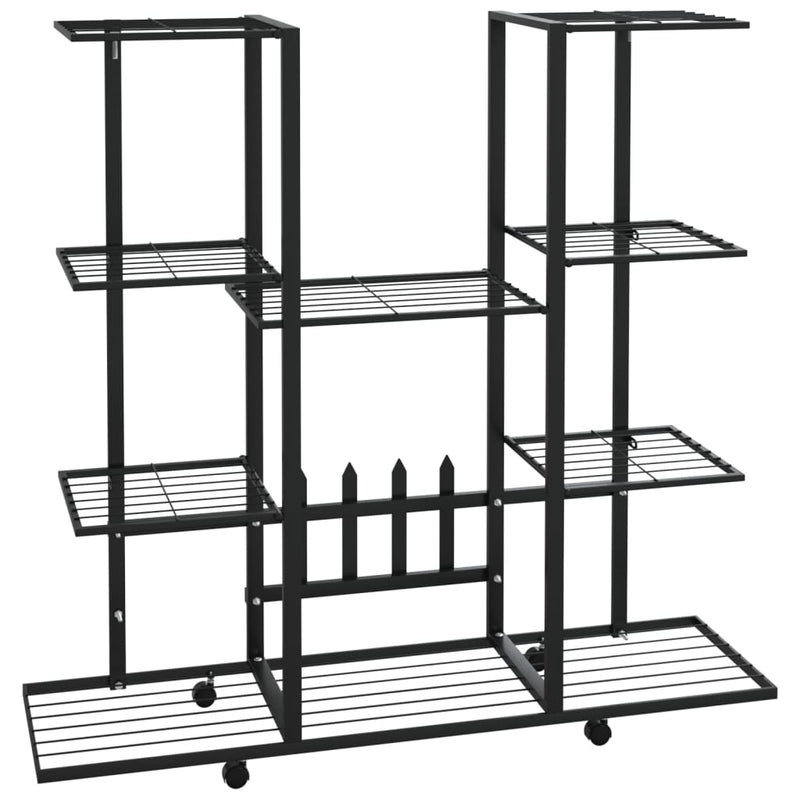 vidaXL fekete vas virágtartó állvány kerekekkel 94,5 x 24,5 x 91,5 cm