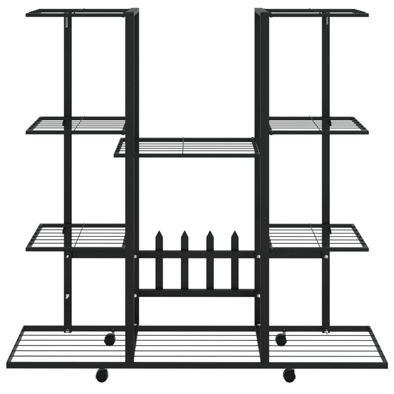 vidaXL fekete vas virágtartó állvány kerekekkel 94,5 x 24,5 x 91,5 cm