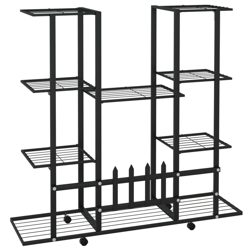 vidaXL fekete vas virágtartó állvány kerekekkel 94,5 x 24,5 x 91,5 cm