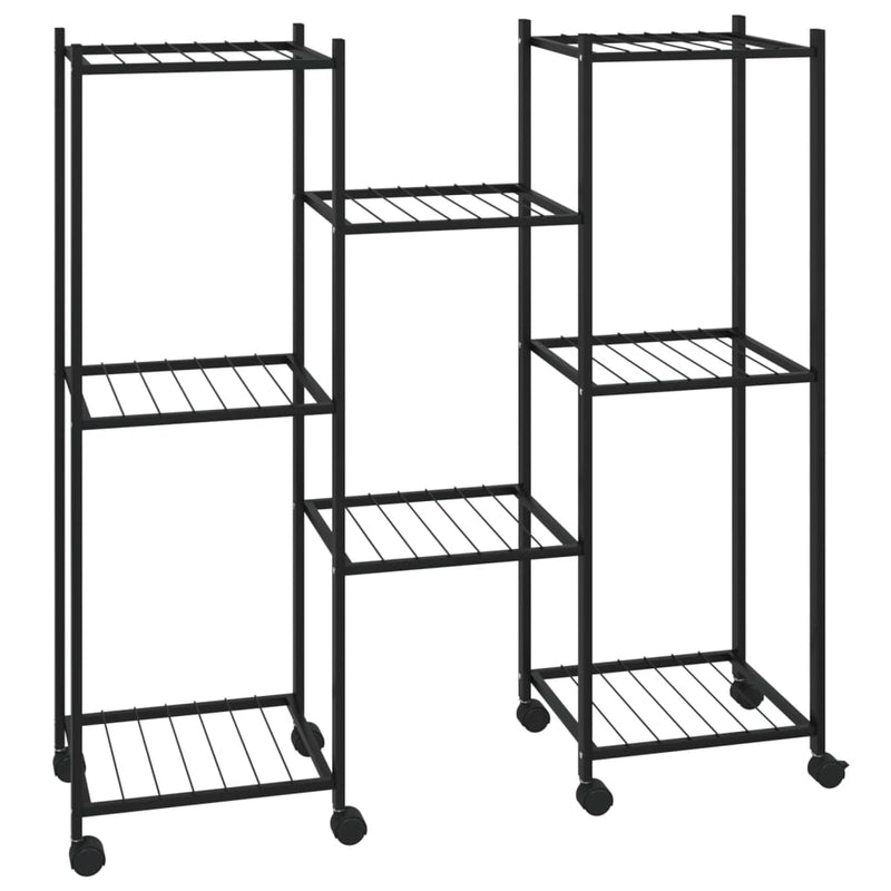 vidaXL fekete vas virágtartó állvány kerekekkel 83 x 25 x 83,5 cm