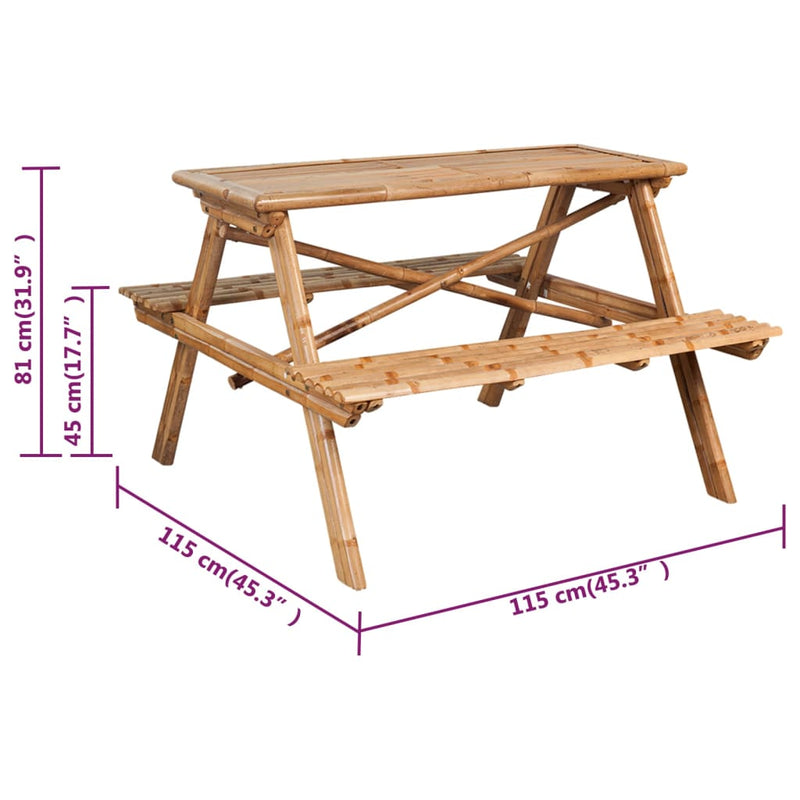 vidaXL bambusz piknikasztal 115 x 115 x 81 cm