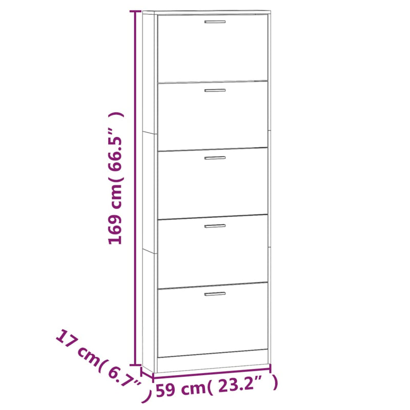 vidaXL szürke sonoma színű szerelt fa cipősszekrény 59 x 17 x 169 cm