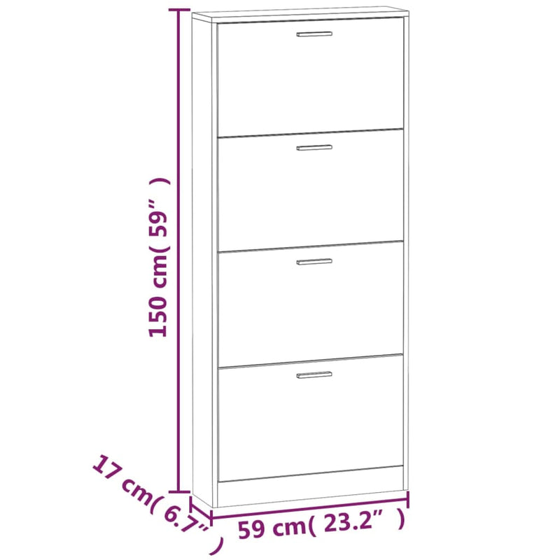 vidaXL betonszürke szerelt fa cipőszekrény 59x17x150 cm