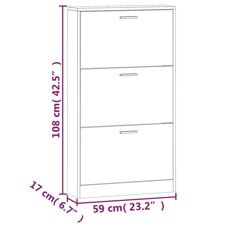 vidaXL fehér szerelt fa cipősszekrény 59x17x108 cm