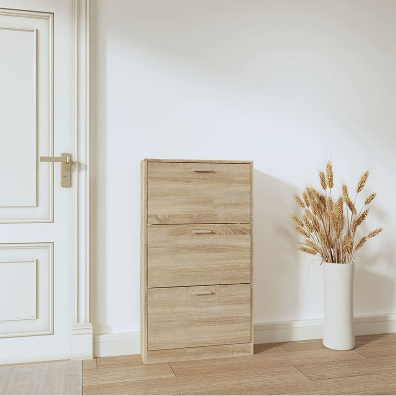 vidaXL tölgyszínű szerelt fa cipősszekrény 59x17x108 cm