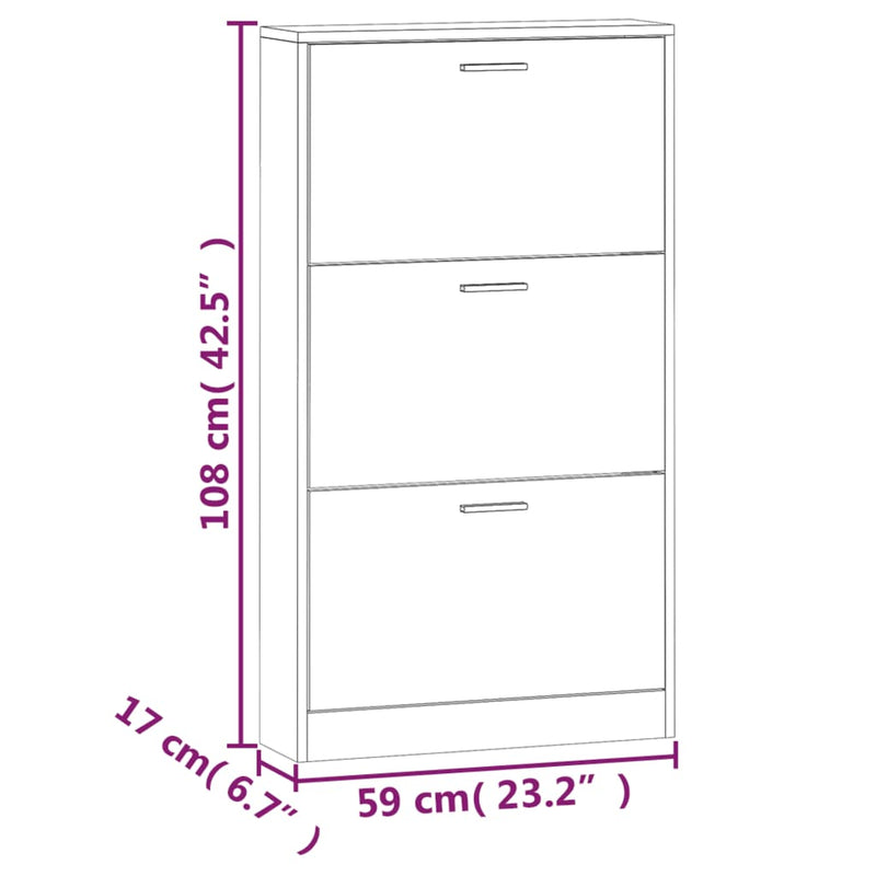 vidaXL betonszürke szerelt fa cipőszekrény 59x17x108 cm