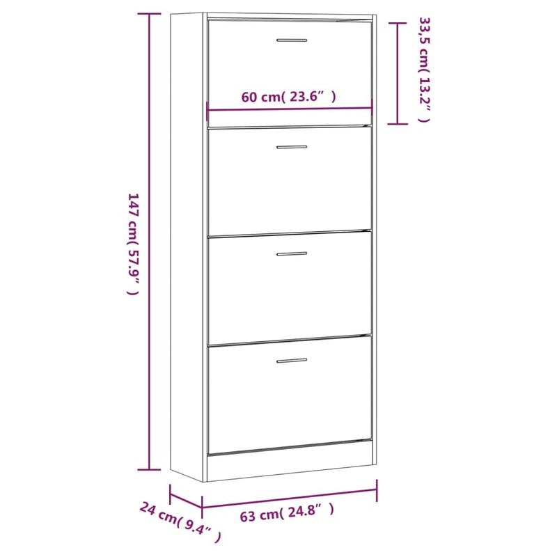 vidaXL füstös tölgy színű szerelt fa cipősszekrény 63x24x147 cm
