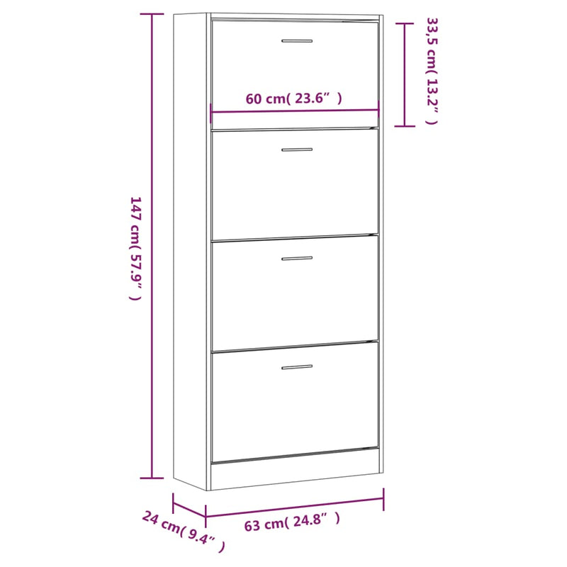 vidaXL szürke sonoma színű szerelt fa cipősszekrény 63x24x147 cm