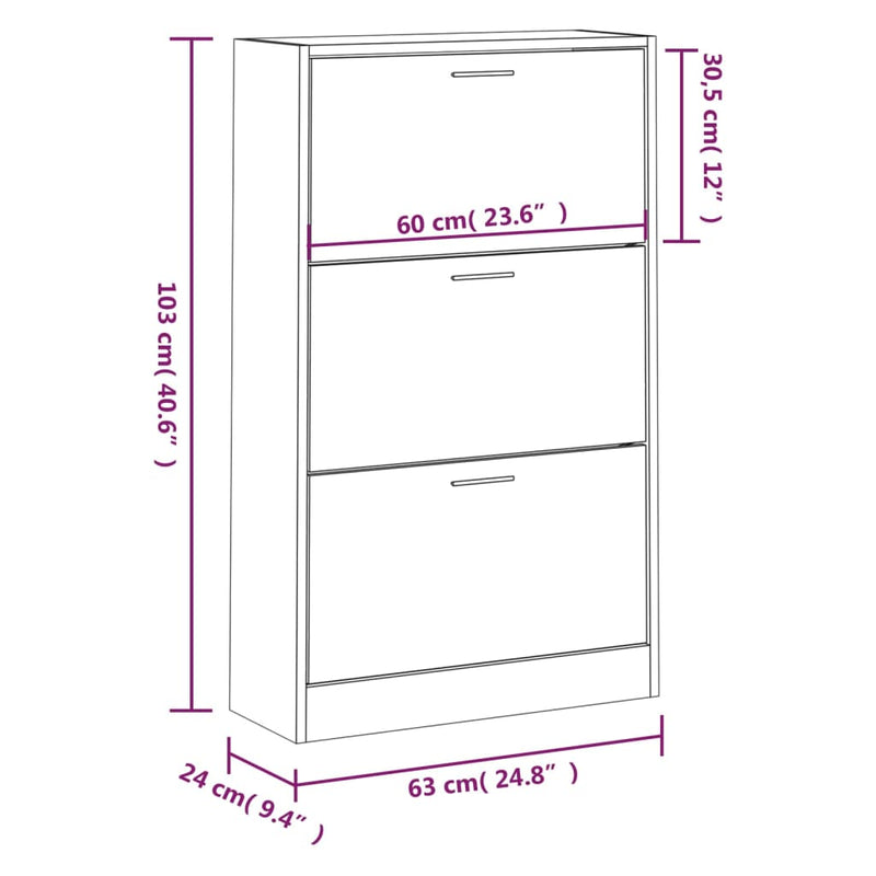 vidaXL fekete szerelt fa cipősszekrény 63x24x103 cm