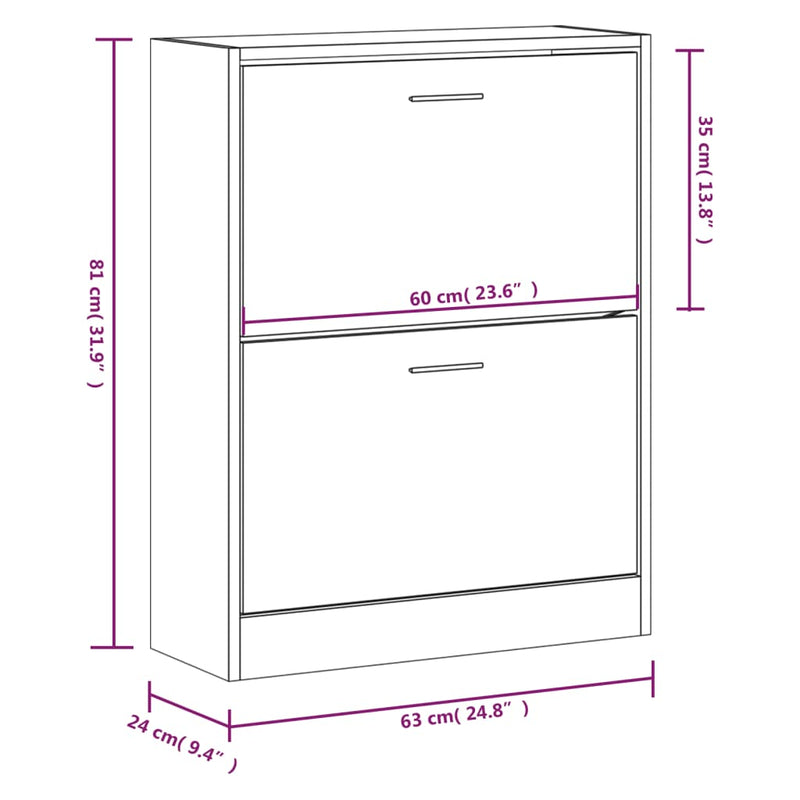 vidaXL fekete szerelt fa cipősszekrény 63x24x81 cm