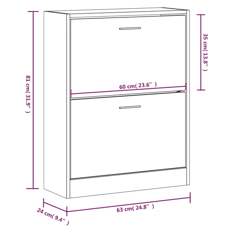 vidaXL füstös tölgy színű szerelt fa cipősszekrény 63x24x81 cm