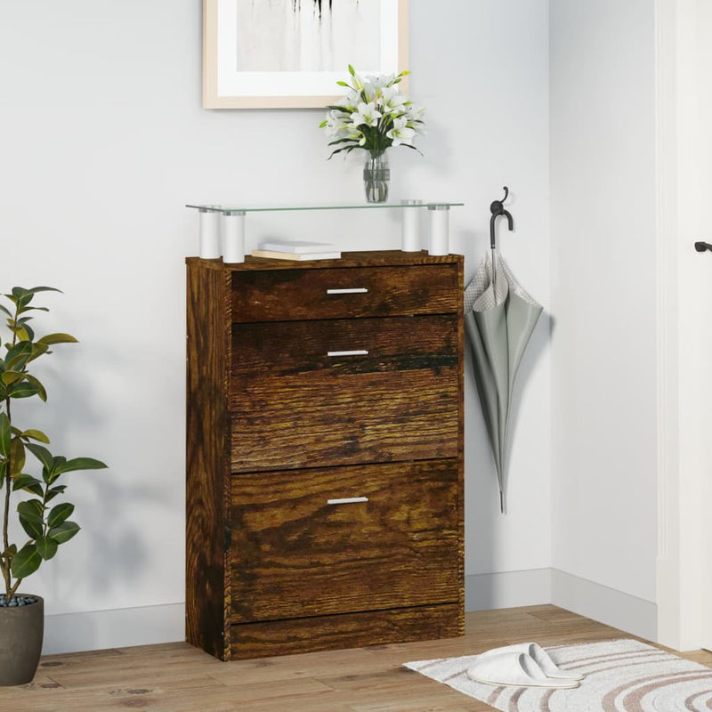 vidaXL füstös tölgy színű szerelt fa cipősszekrény 63x24x104 cm
