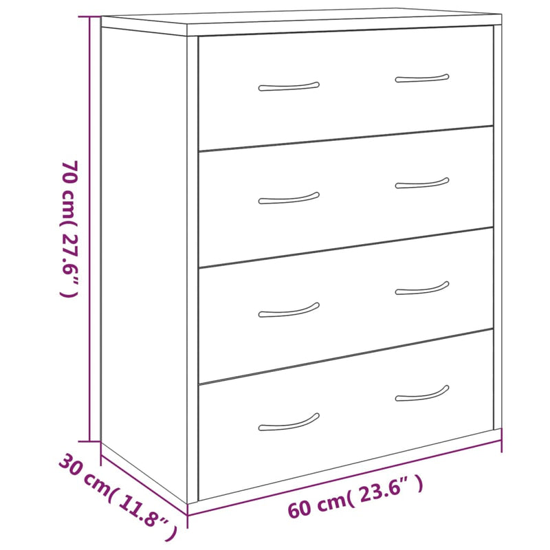 vidaXL betonszürke tálalószekrény 4 fiókkal 60 x 30,5 x 71 cm