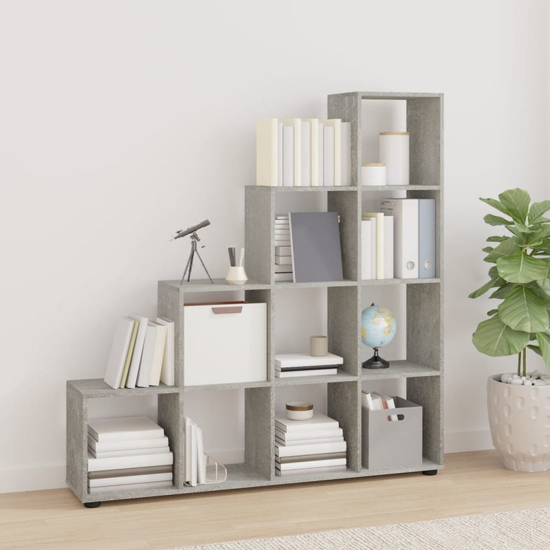 vidaXL betonszürke szerelt fa lépcsős könyvespolc 142 cm