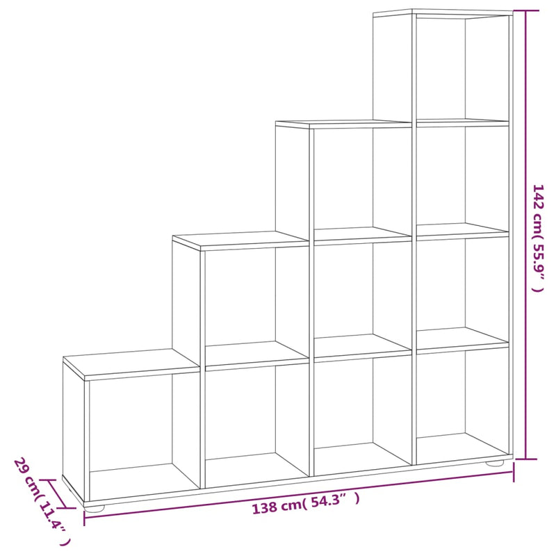 vidaXL fekete szerelt fa lépcsős könyvespolc 142 cm