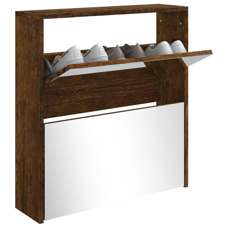 vidaXL füstös tölgy 2 szintes cipőszekrény tükörrel 63 x 17 x 67 cm