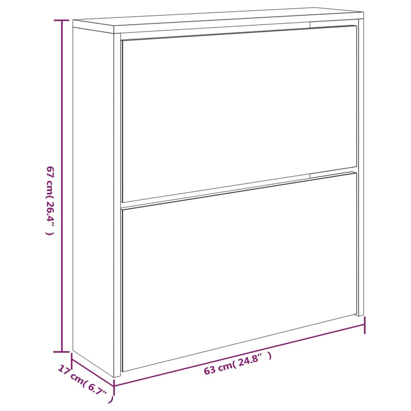 vidaXL füstös tölgy 2 szintes cipőszekrény tükörrel 63 x 17 x 67 cm