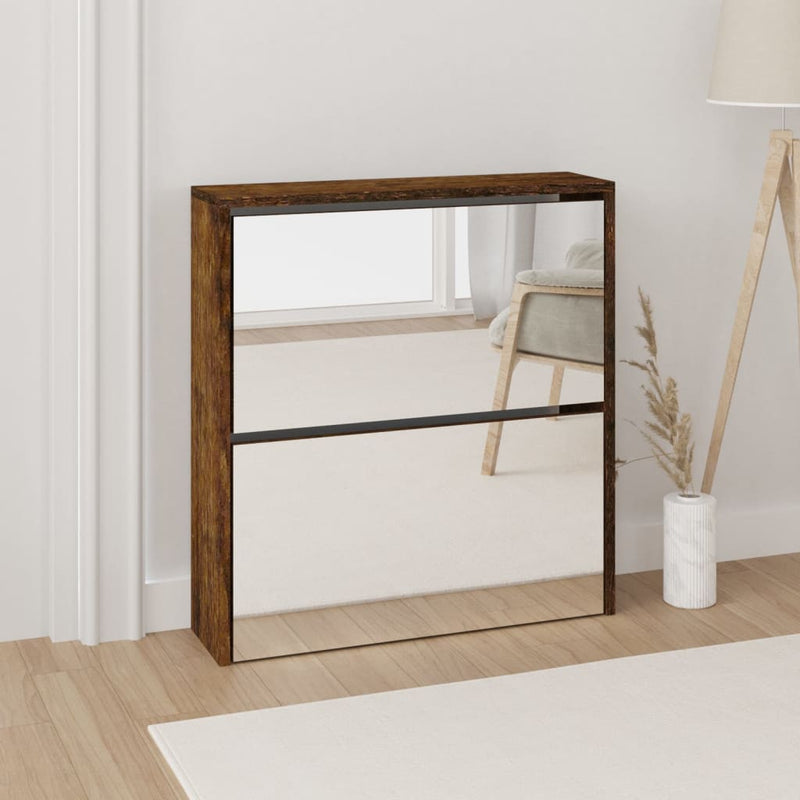 vidaXL füstös tölgy 2 szintes cipőszekrény tükörrel 63 x 17 x 67 cm
