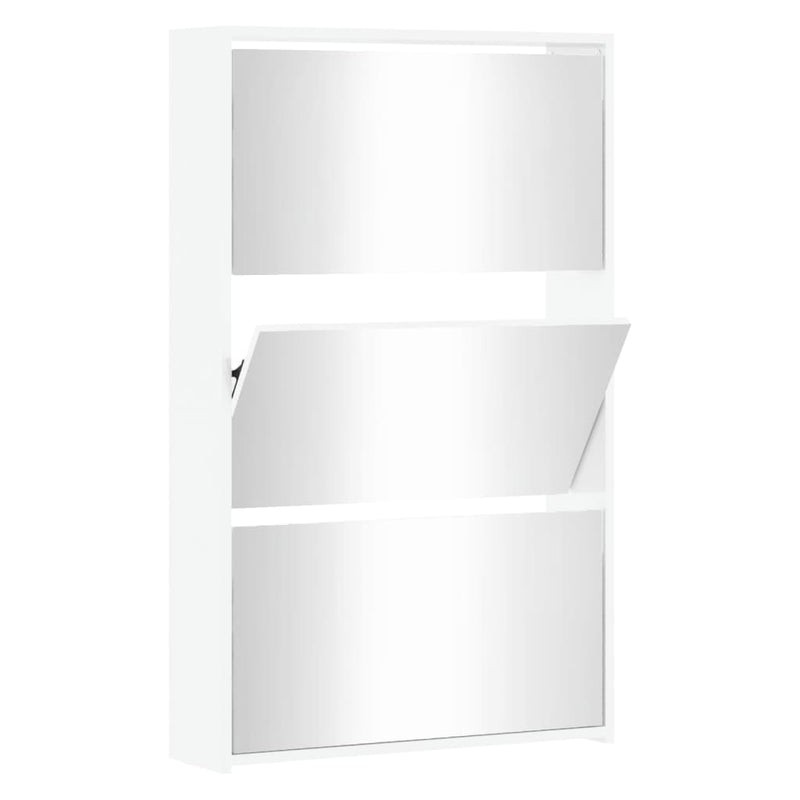 vidaXL magasfényű fehér 3 szintes cipőszekrény tükörrel 63x17x102,5 cm