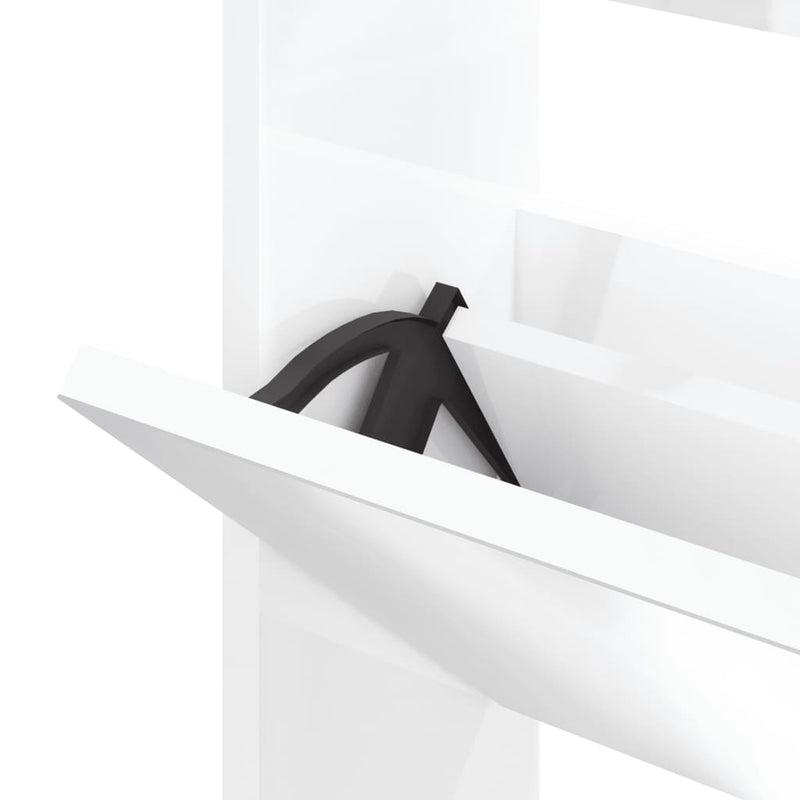vidaXL magasfényű fehér 3 szintes cipőszekrény tükörrel 63x17x102,5 cm