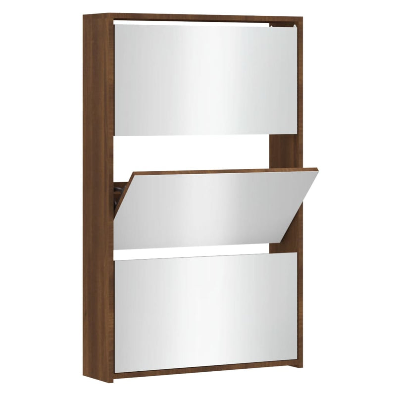vidaXL barna tölgyszínű 3 szintes cipőszekrény tükörrel 63x17x102,5 cm