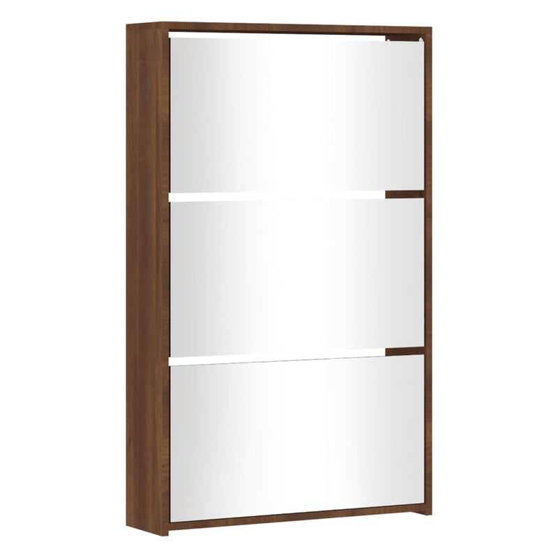 vidaXL barna tölgyszínű 3 szintes cipőszekrény tükörrel 63x17x102,5 cm