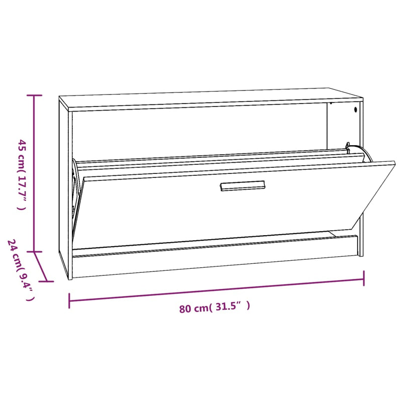 vidaXL magasfényű fehér szerelt fa cipőtároló pad 80x24x45 cm