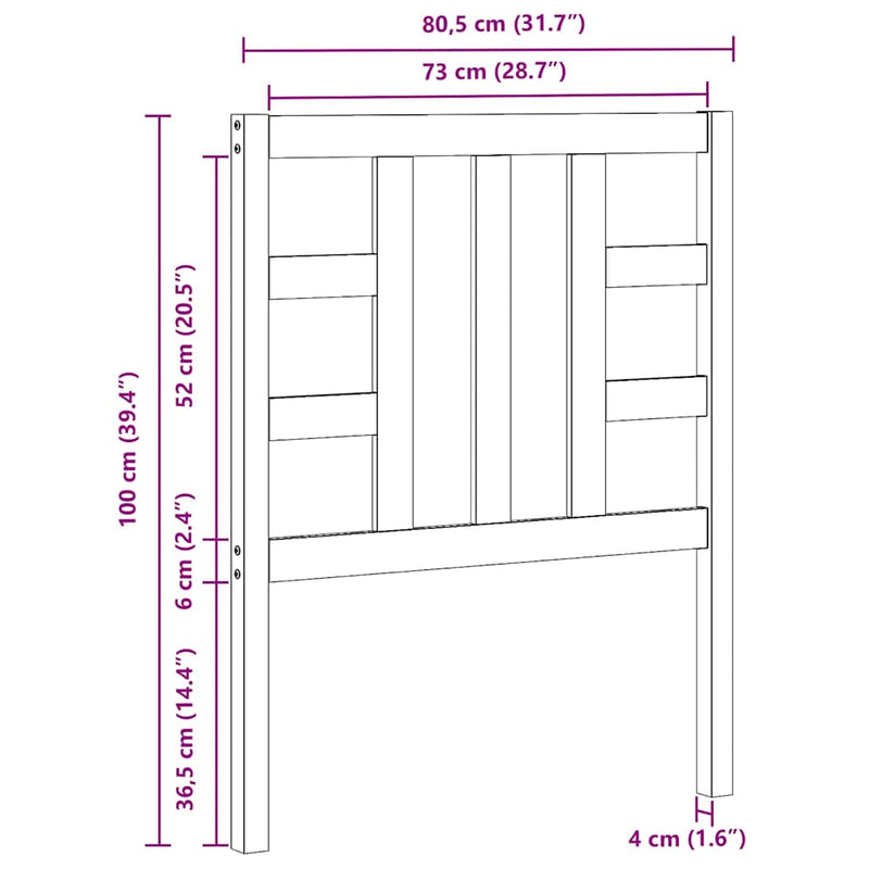 vidaXL tömör fenyőfa ágyfejtámla 81 x 4 x 100 cm