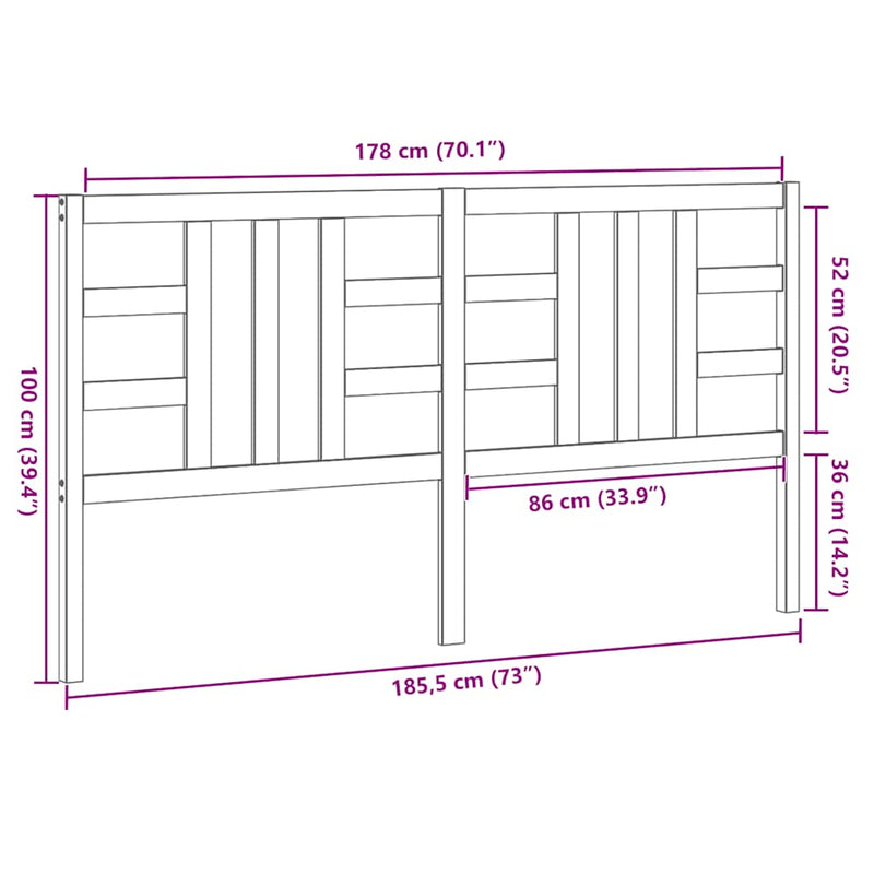 vidaXL fekete tömör fenyőfa ágyfejtámla 186 x 4 x 100 cm