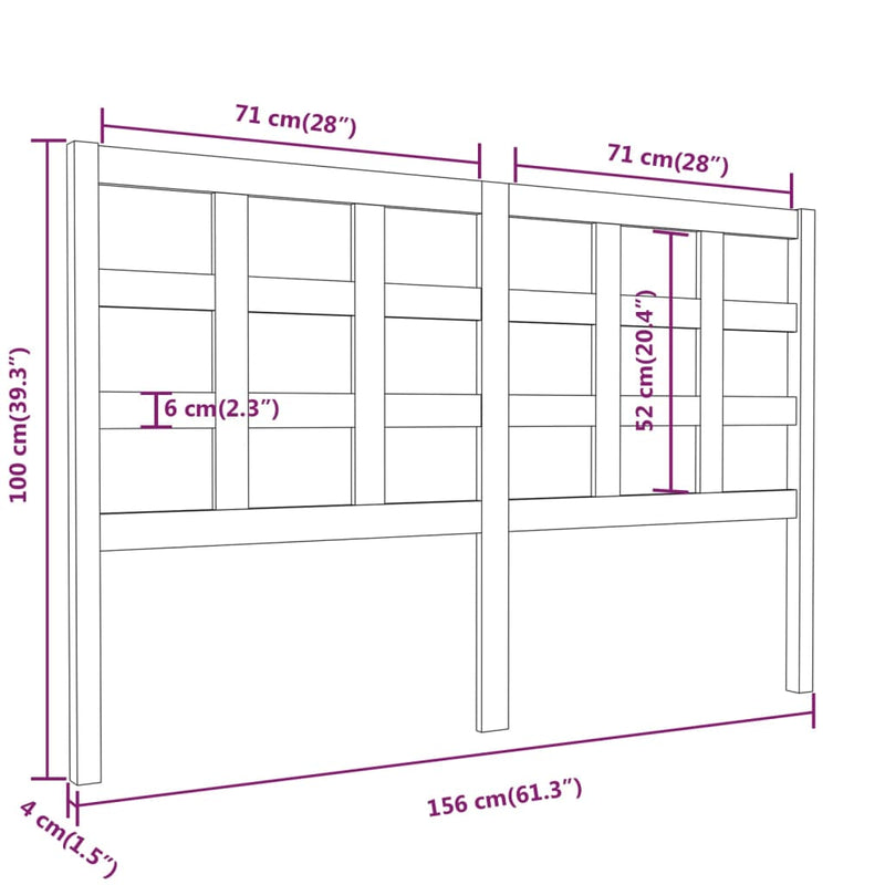 vidaXL fekete tömör fenyőfa ágyfejtámla 156 x 4 x 100 cm