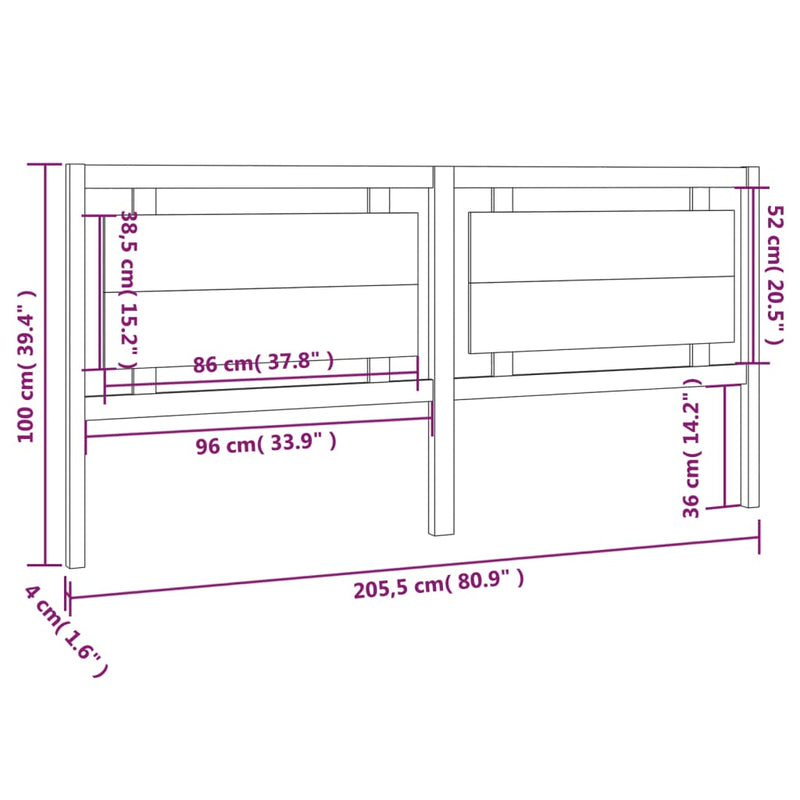 vidaXL mézbarna tömör fenyőfa ágyfejtámla 205,5x4x100 cm