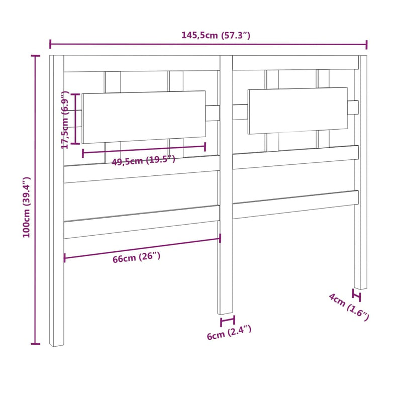 vidaXL fekete tömör fenyőfa ágyfejtámla 145,5 x 4 x 100 cm