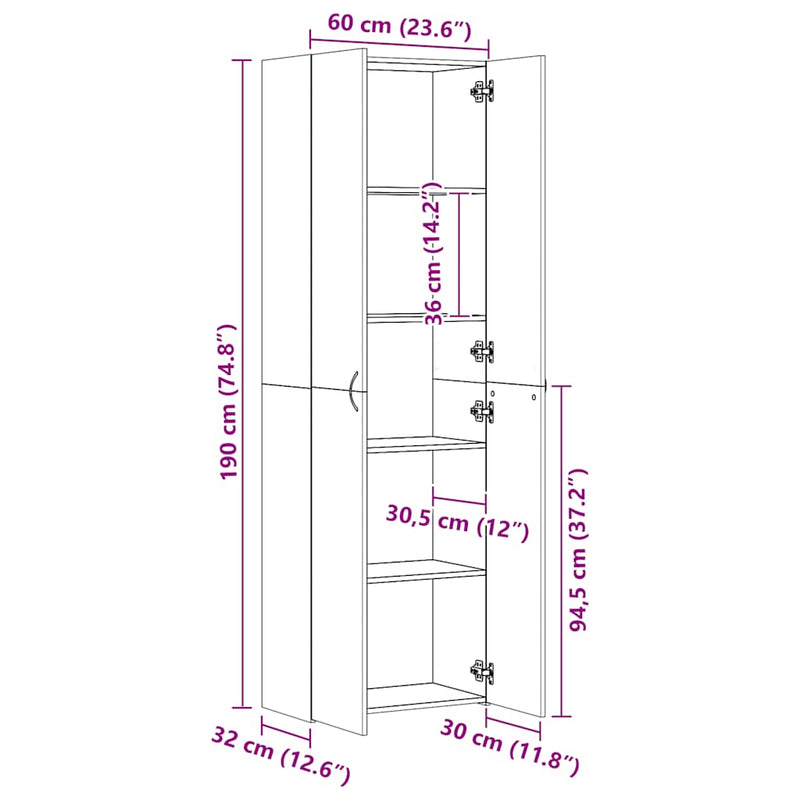 vidaXL füstös tölgy színű szerelt fa irodaszekrény 60 x 32 x 190 cm