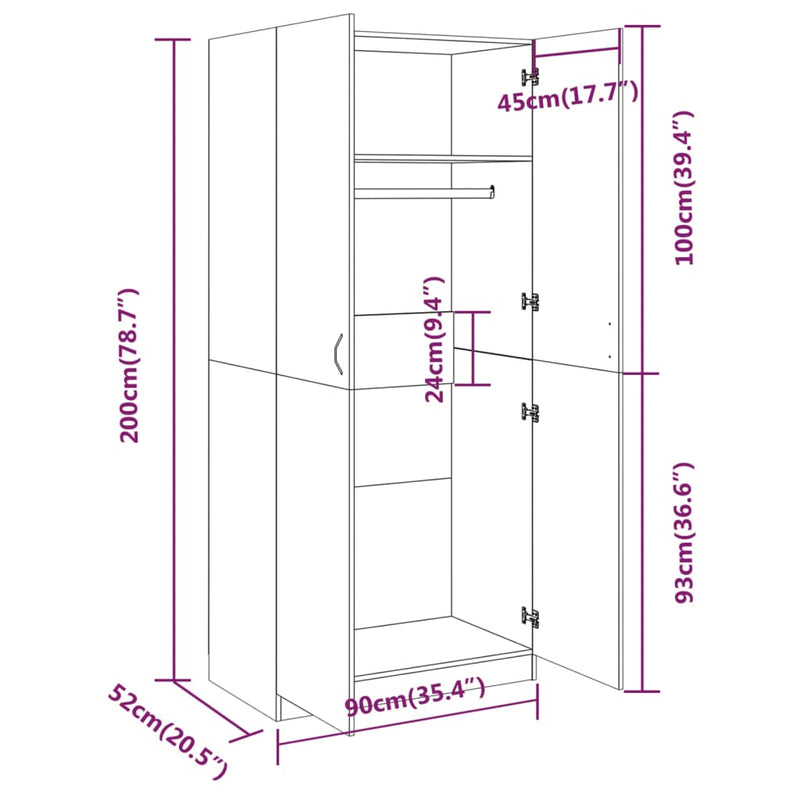 vidaXL barna tölgy színű szerelt fa ruhásszekrény 90x52x200 cm