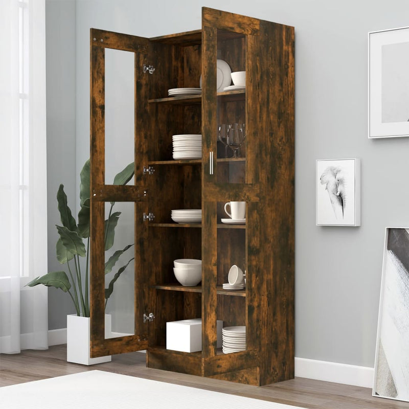 vidaXL füstös tölgyszínű szerelt fa vitrinszekrény 82,5x30,5x185 cm