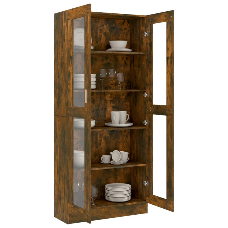 vidaXL füstös tölgyszínű szerelt fa vitrinszekrény 82,5x30,5x185 cm