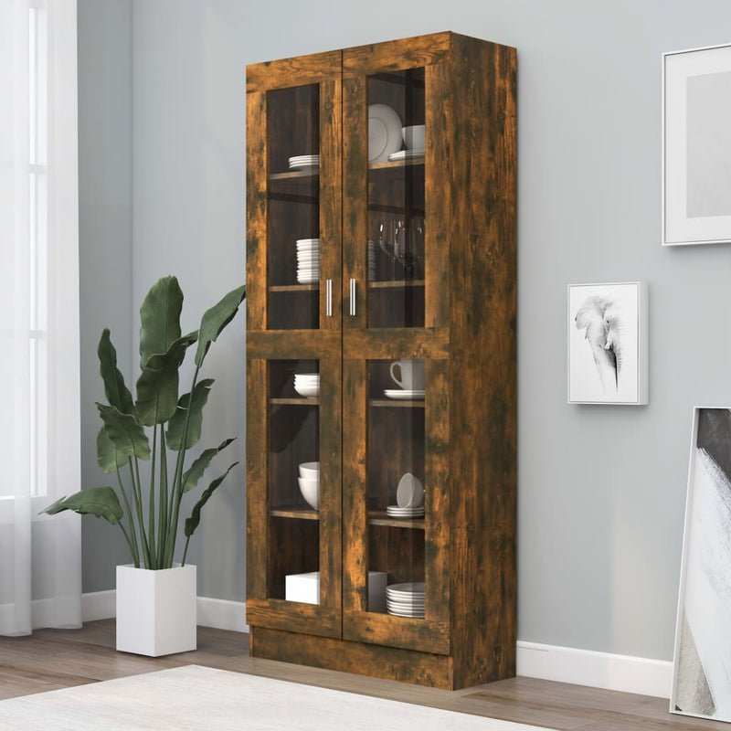 vidaXL füstös tölgyszínű szerelt fa vitrinszekrény 82,5x30,5x185 cm