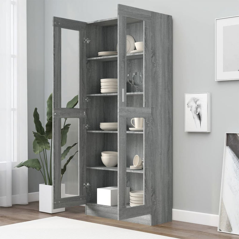 vidaXL szürke sonoma szerelt fa vitrinszekrény 82,5x30,5x185,5 cm