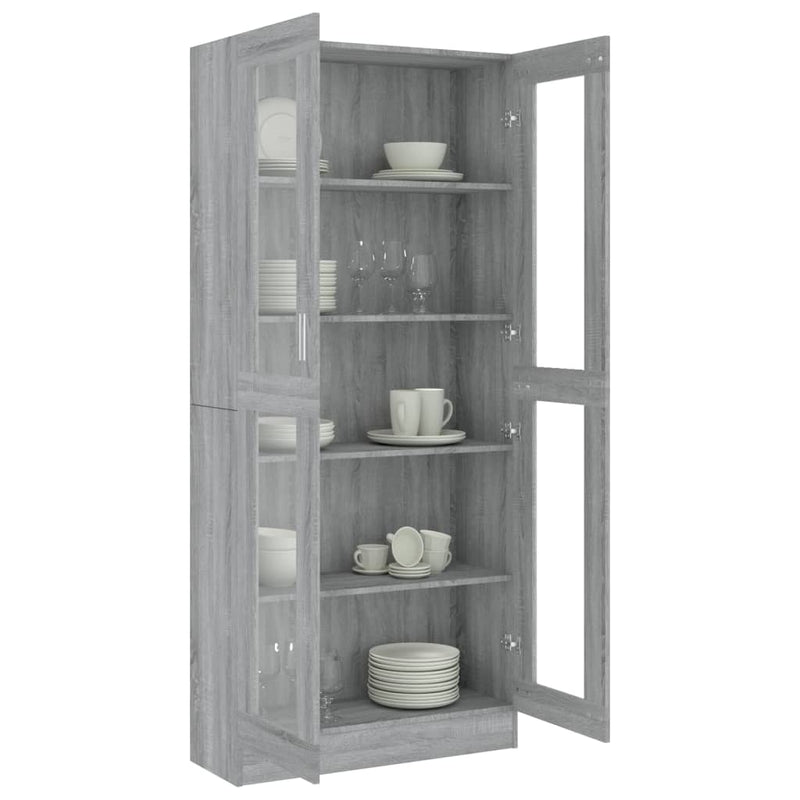 vidaXL szürke sonoma szerelt fa vitrinszekrény 82,5x30,5x185,5 cm