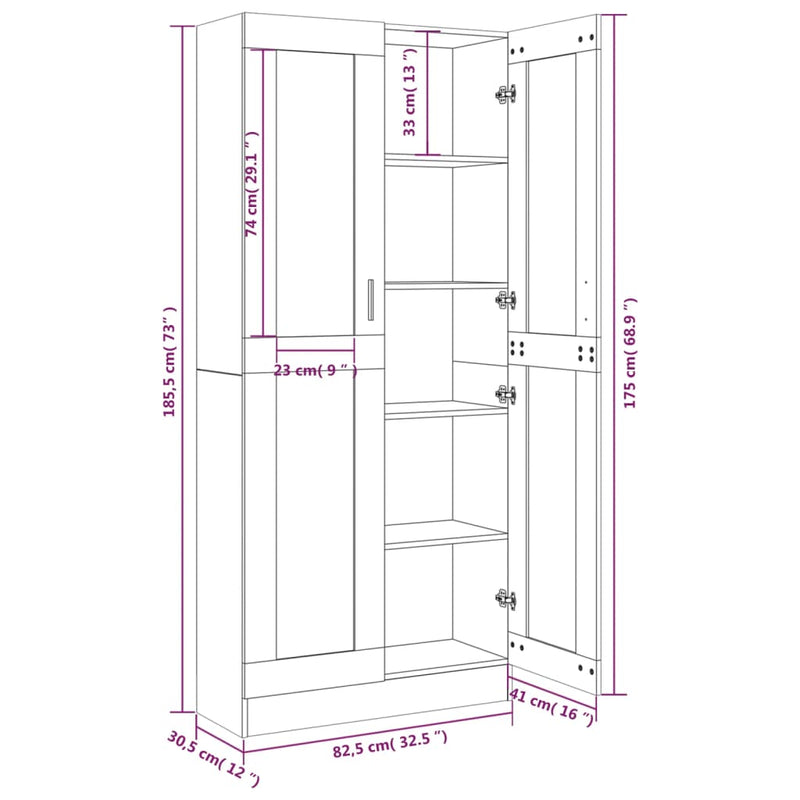 vidaXL szürke sonoma szerelt fa vitrinszekrény 82,5x30,5x185,5 cm