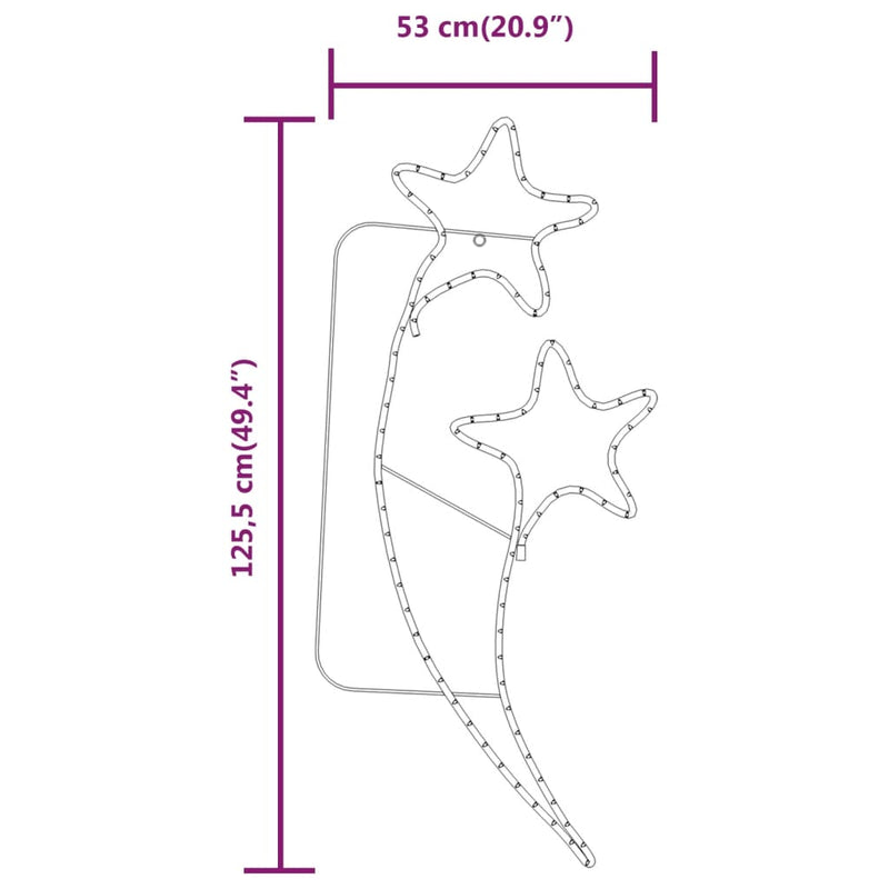 vidaXL 2 db meleg fehér csillag alakú fényfüzér 125,5 x 53 x 4,5 cm