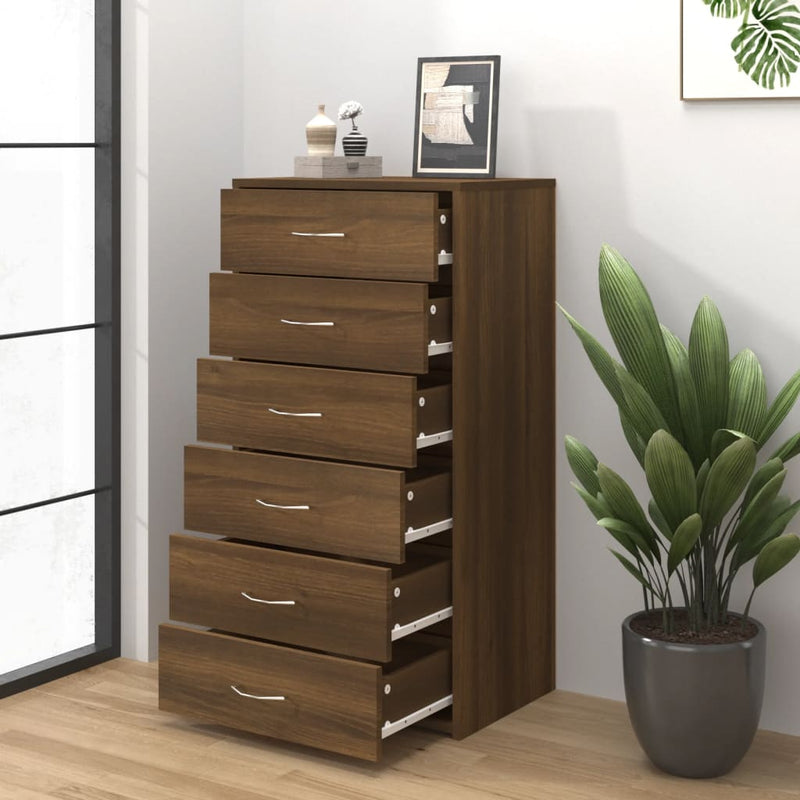 vidaXL barna tölgy színű szerelt fa komód 6 fiókkal 50 x 34 x 96 cm