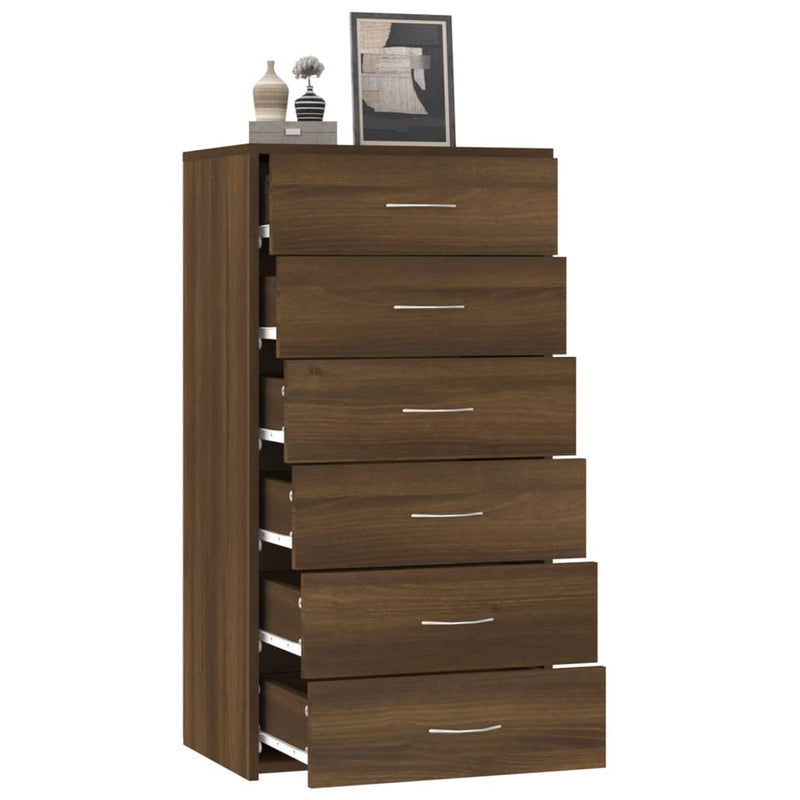 vidaXL barna tölgy színű szerelt fa komód 6 fiókkal 50 x 34 x 96 cm