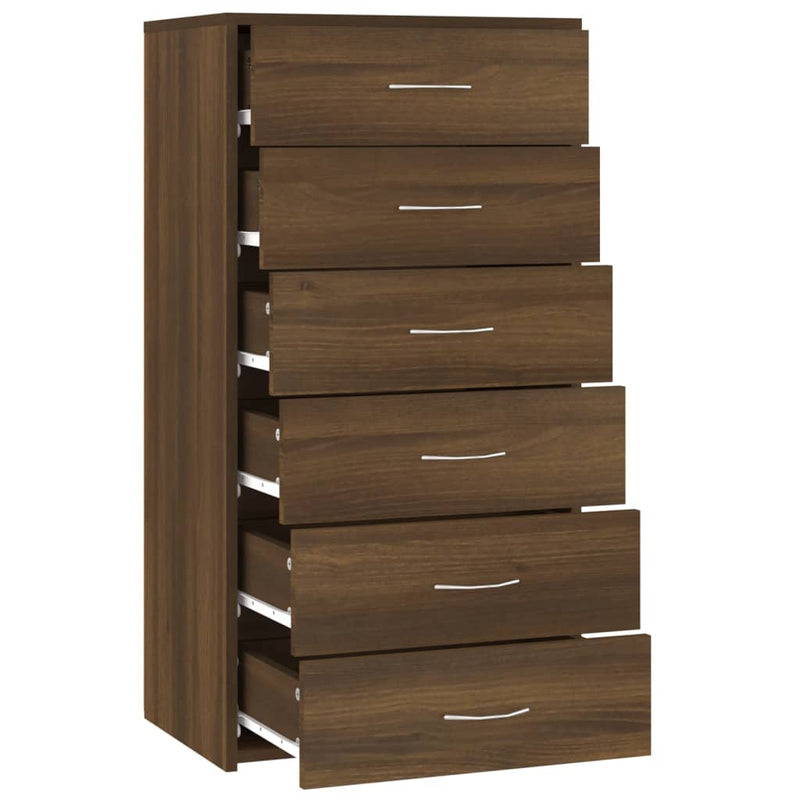 vidaXL barna tölgy színű szerelt fa komód 6 fiókkal 50 x 34 x 96 cm