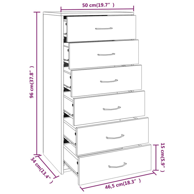 vidaXL barna tölgy színű szerelt fa komód 6 fiókkal 50 x 34 x 96 cm