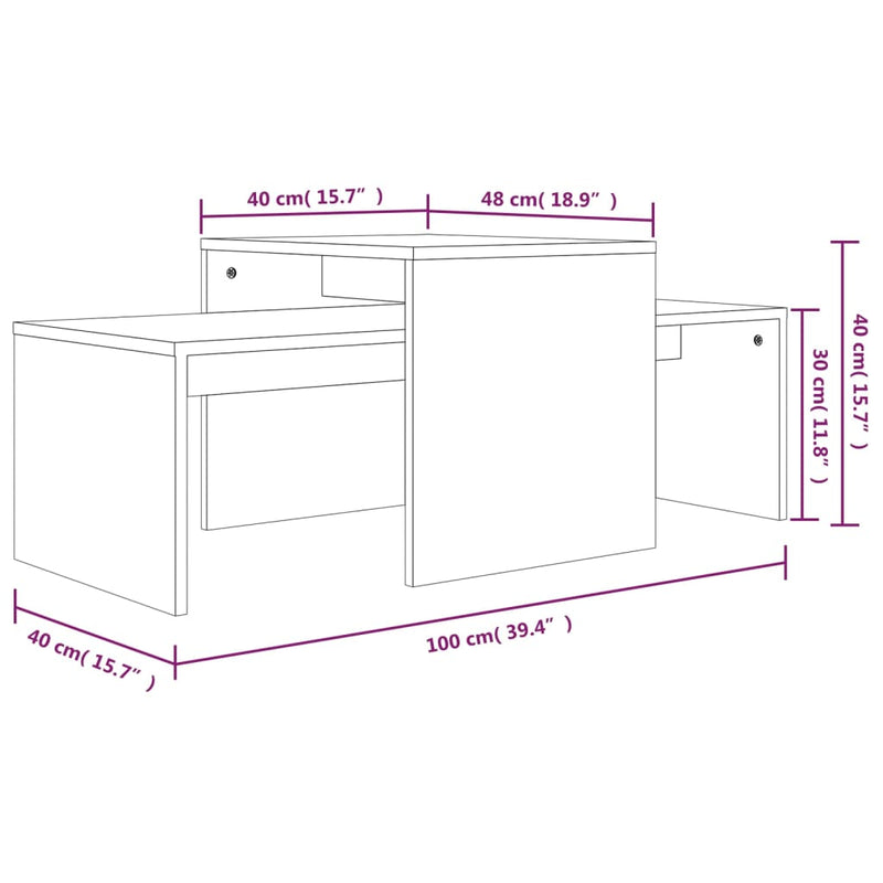 vidaXL barna tölgyszínű szerelt fa dohányzóasztalszett 100x48x40 cm