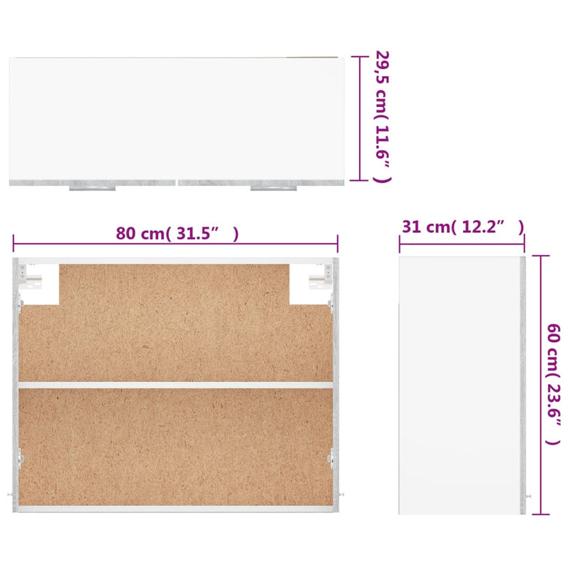 vidaXL szürke sonoma színű szerelt fa függőszekrény 80x31x60 cm