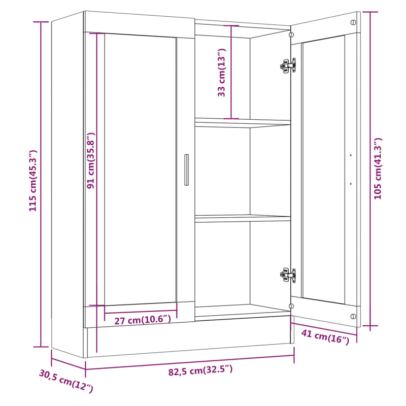 vidaXL barna tölgyszínű szerelt fa vitrinszekrény 82,5x30,5x115 cm