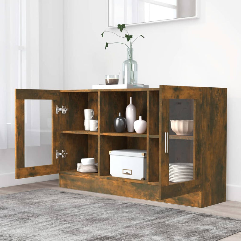 vidaXL füstös tölgy színű szerelt fa vitrinszekrény 120 x 30,5 x 70 cm