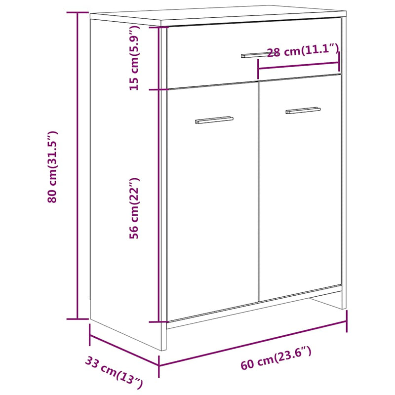 vidaXL füstös tölgy színű szerelt fa fürdőszobaszekrény 60x33x80 cm